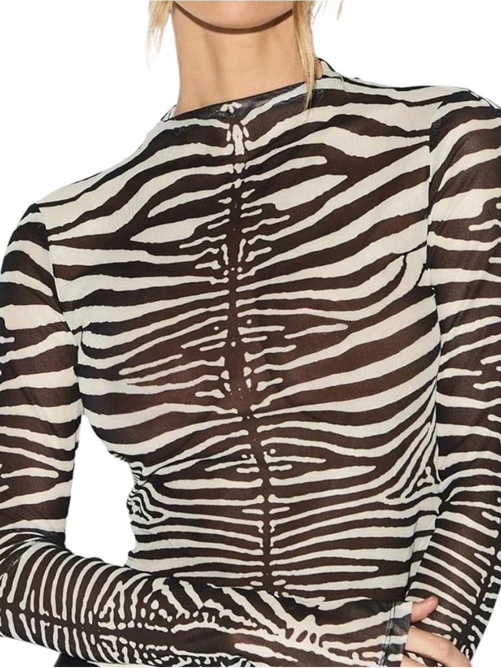 Sheer Zebra-Print Long Sleeve Top - Black & White